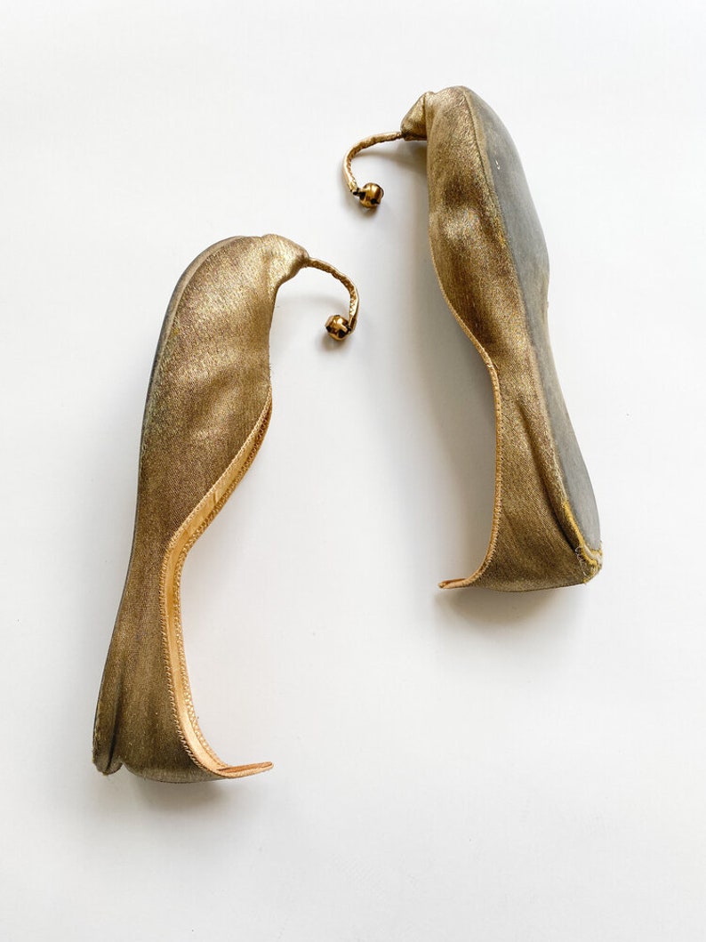 1960s Gold Lam\u00e9 Curled Toe Slippers