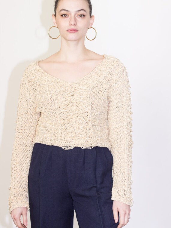1980s Ecru Crocheted Sweater