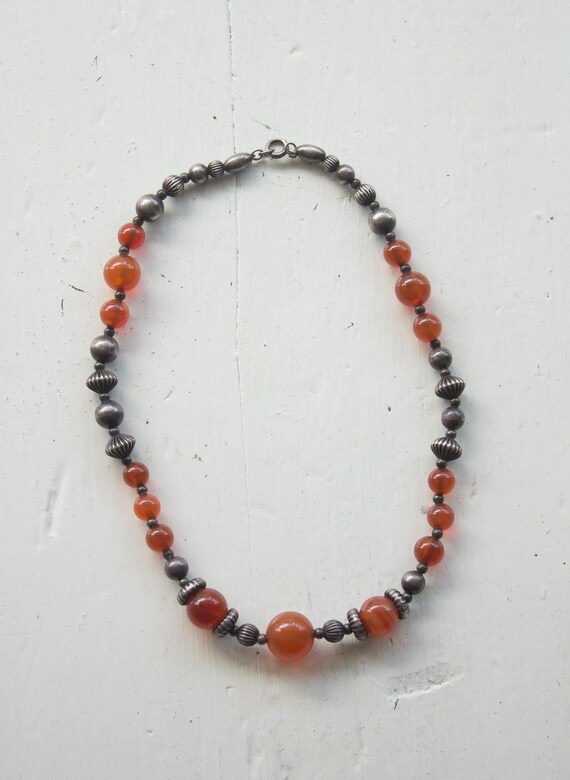 1950s Sterling And Carnelian Beaded Collar