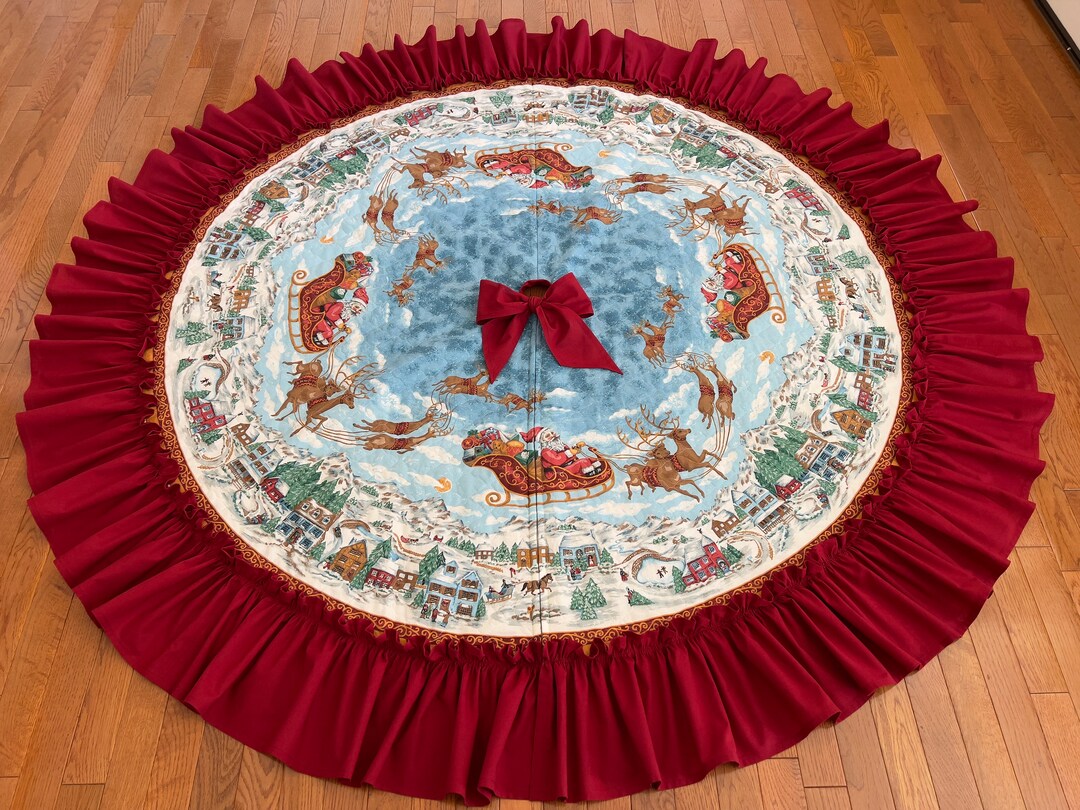 Large Handmade Christmas Tree Skirt From Prequilted Fabric Panel night