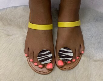yellow box zebra sandals