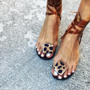 Kelly Sandal - Brown Cow Print Toe with Brown Straps