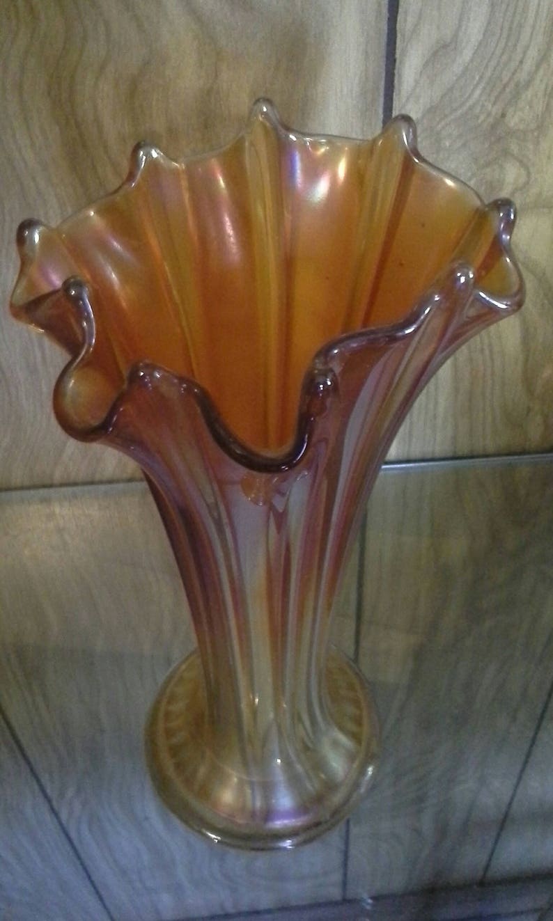 Northwood Carnival Glass Fluted Vase 9 3/4 Inches Tall Etsy
