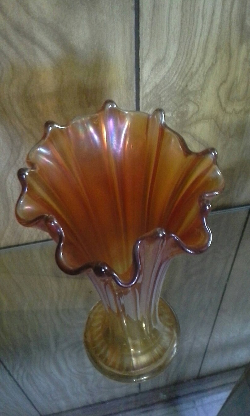 Northwood Carnival Glass Fluted Vase 9 3/4 inches tall Etsy