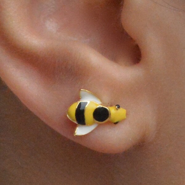Beyonce Inspired Bee Earrings, Bumble Bee Earrings, Bee Ear Cuff, Sterling Silver Bee Stud Earrings