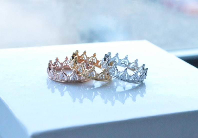 Sterling Silver Ring Knuckle Stack Slim Tiara Ring Princess Crown Ring Rose Gold Ring Stackable Ring Valentine/'s Day