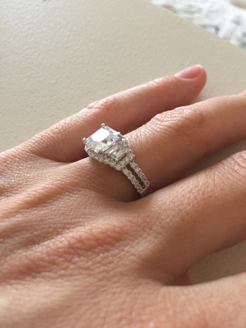 Double Band Engagement Ring Set Avant Garde Engagement Ring Etsy