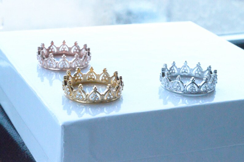 Sterling Silver Ring Knuckle Stack Slim Tiara Ring Princess Crown Ring Rose Gold Ring Stackable Ring Valentine/'s Day