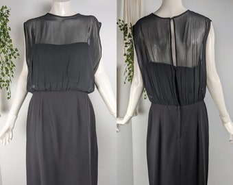 vintage 60s black dress, little black dress, sheer black shirt, vintage 60s pencil skirt, 60s party dress, minx modes
