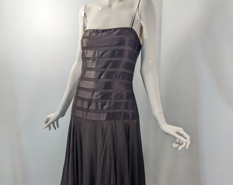 Y2K dress, Y2k prom dress, chiffon dress vintage, brown silk, BCBG Maxazria, asymmetrical hem, handkerchief hem, Size 6