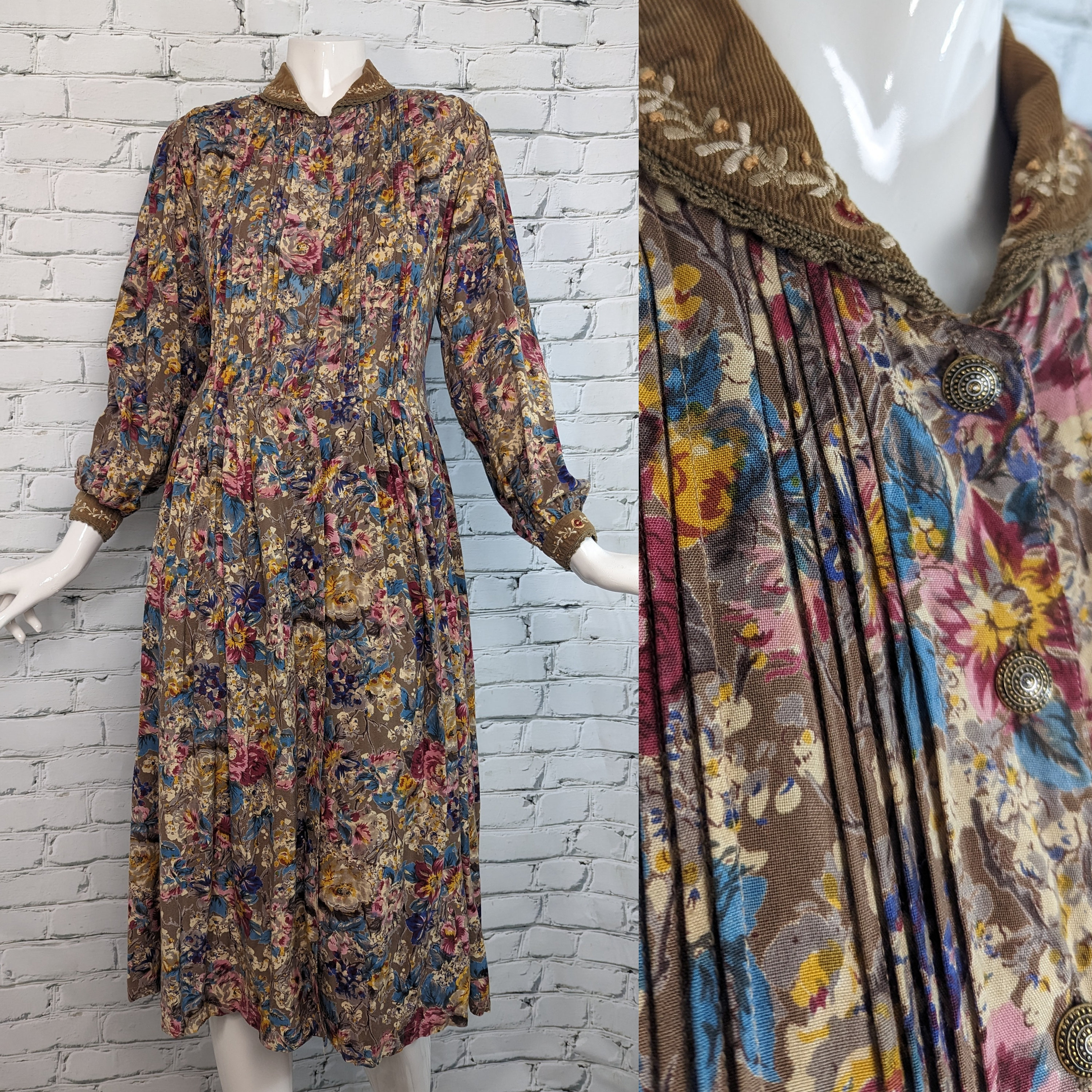 Robe chemise vintage Rene Derhy robe plissee a imprime floral cottagecore robe d automne robe midi taille petite Etsy France