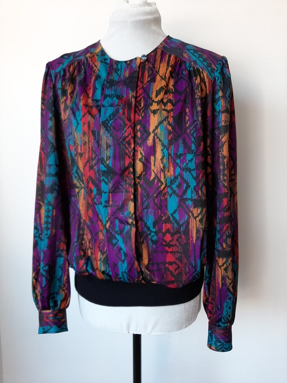 Vintage 80s colorful long sleeve blouse, vintage … - image 3