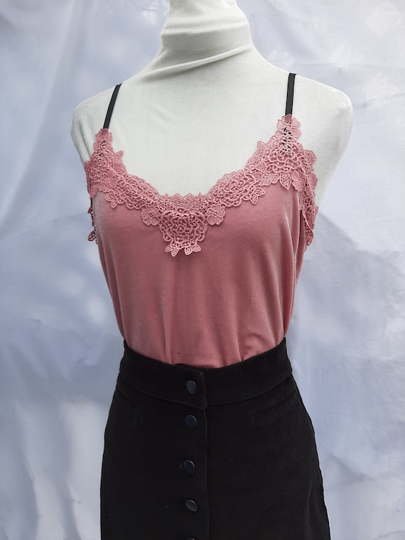 Vintage 90's Pink Velvet Top, Floral Applique Tank Top, Pink Velvet Tank Top,  Embroidered Tank Top, Clueless Outfit -  Canada