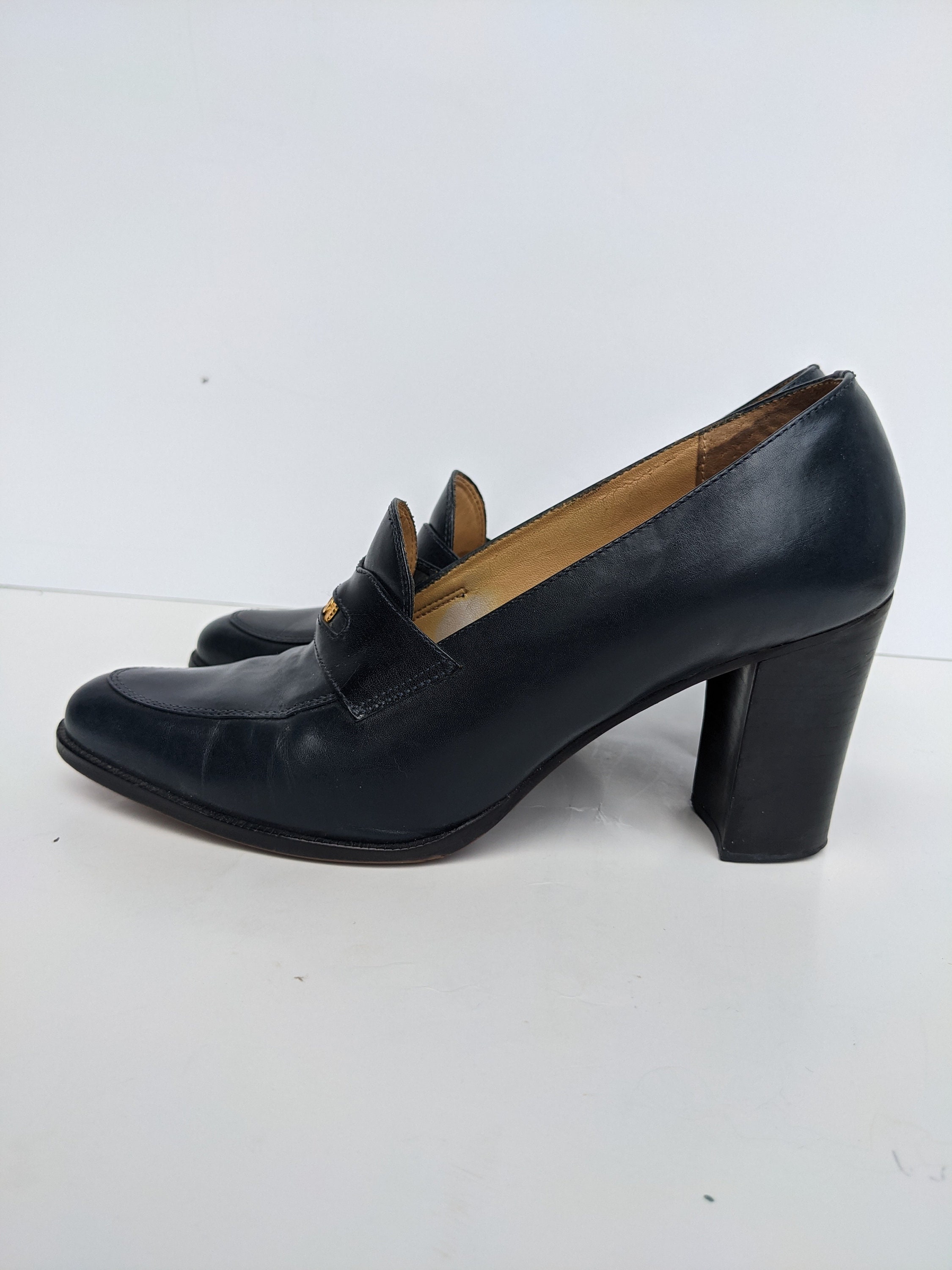 navy heeled loafers