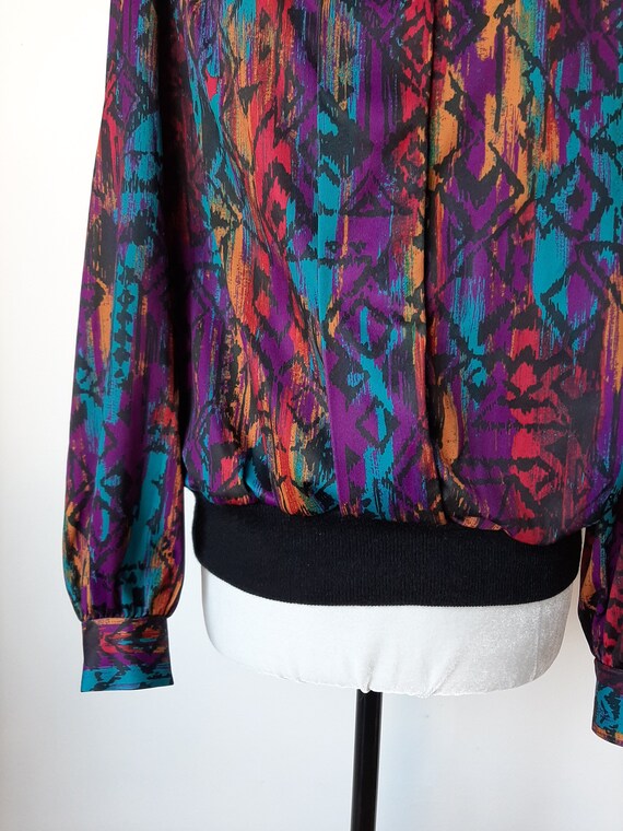 Vintage 80s colorful long sleeve blouse, vintage … - image 5