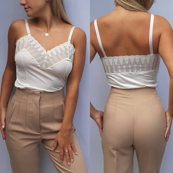 vintage lingerie camisole, lace tank top, satin la