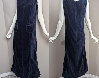 Laura Ashley Velour dress in Navy Blue front pockets, sleeveless, Vintage size 6