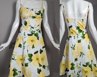 Vintage Corset dress with tulle petticoat, yellow and white floral design size 4