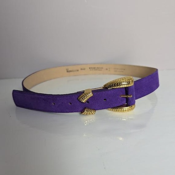 Vintage Purple Suede Belt with Gold Metal Buckle Vintage Purple Suede Belt: Gold Celtic Buckle, Elegant Waist  main image 4