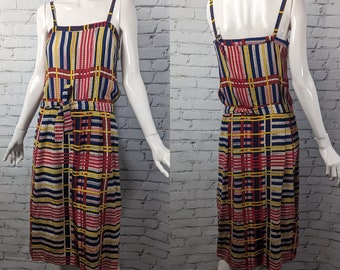 Silk colorful dress, picnic dress, Jack Mulqueen Dress, size 4