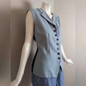 Vintage German Wool Vest Women’s Size S M – Mondi Blue Tailored Button Front Waistcoat – Adjustable Back Career Styl