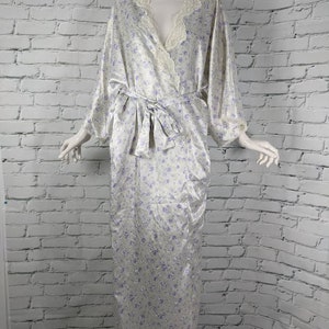 Satin robe, house coat, vintage satin robe, vintage house coat, kimono style robe, Purple flowers image 2