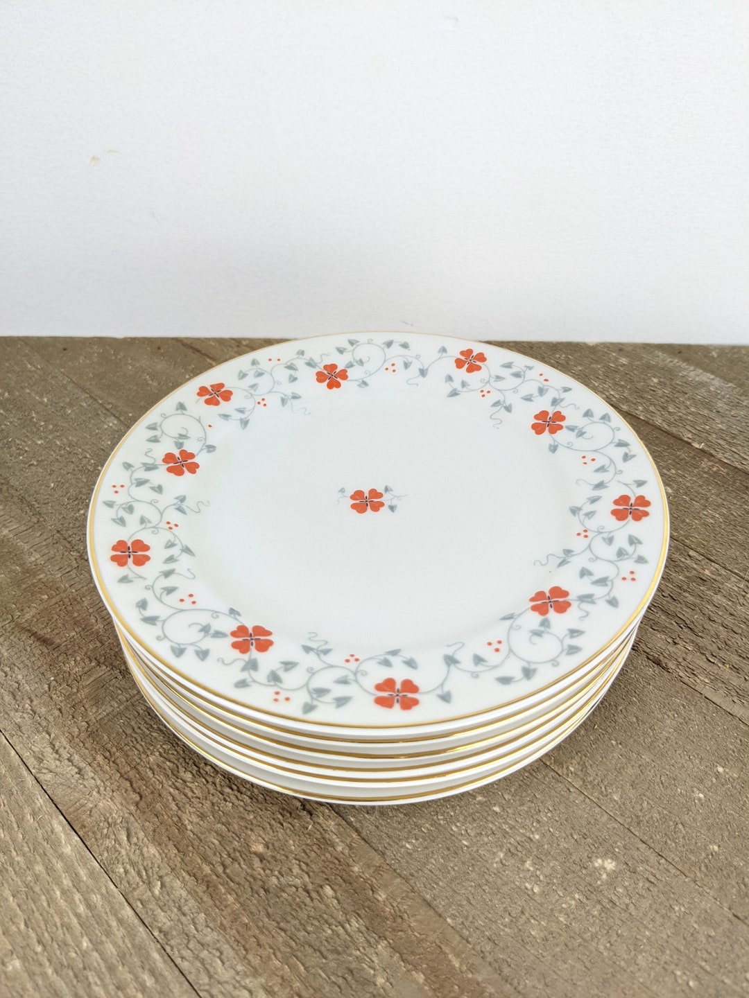 Vintage Floral Dinnerware/ Thomas Germany China Side Plates Red Poppy