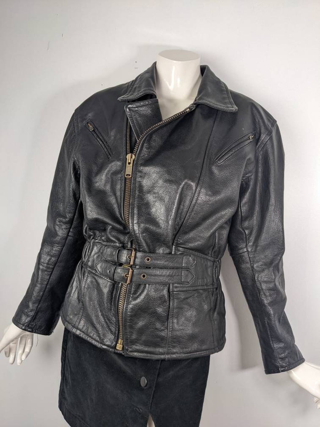 Vintage Black Leather Jacket, Black Biker Jacket Leather, Womens