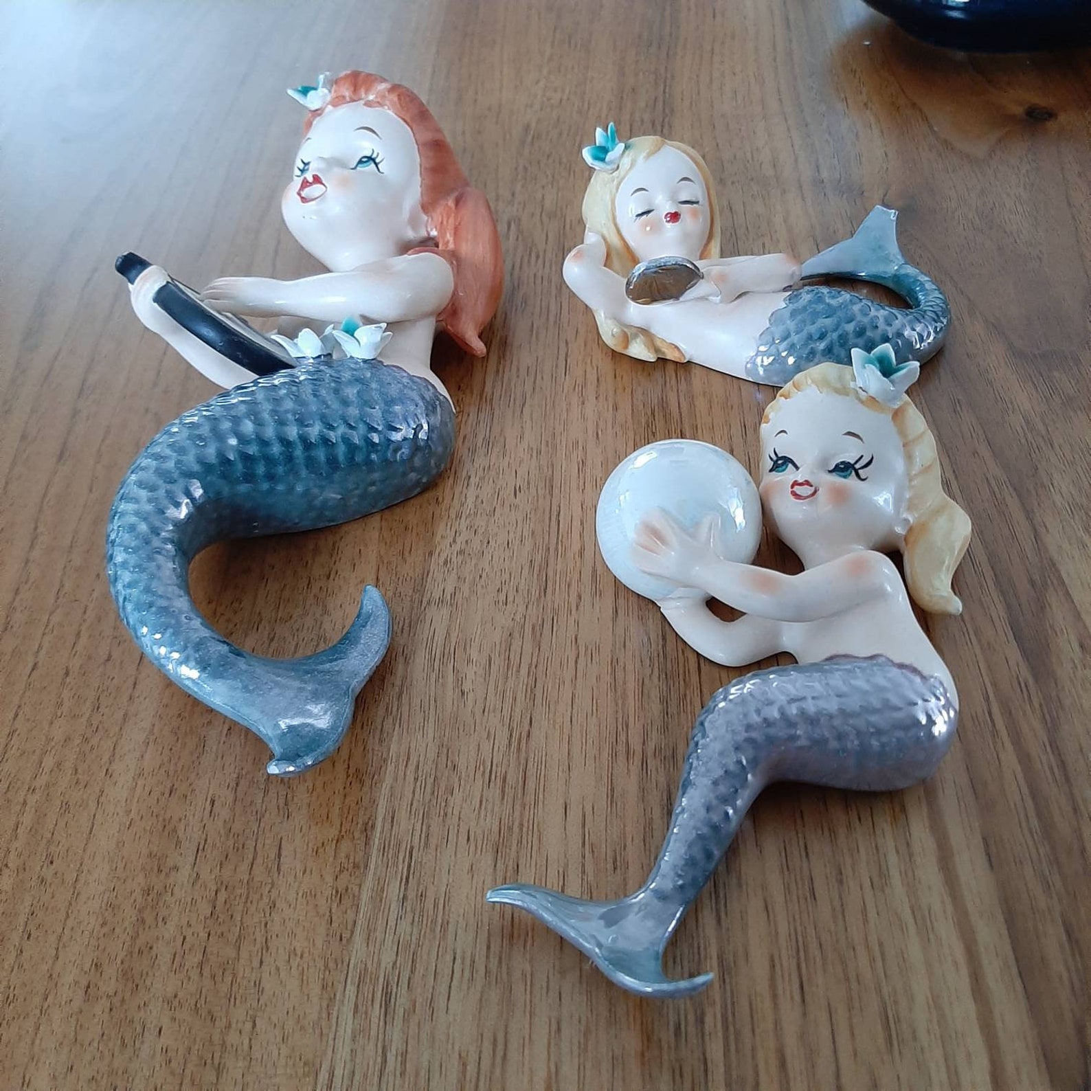 Vintage Lefton mermaids 1950's Lefton ceramic wall decor