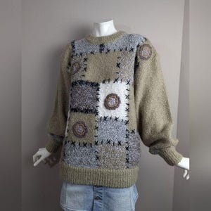 Vintage jaren 90 gebreide trui met ronde hals, abstracte leuke top, jaguar, maat small