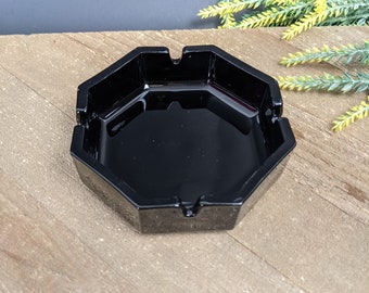 Black octime Arcoroc France Ashtray, Black glass geometric dish, luminarc
