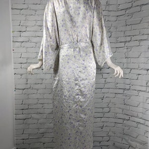 Satin robe, house coat, vintage satin robe, vintage house coat, kimono style robe, Purple flowers image 4