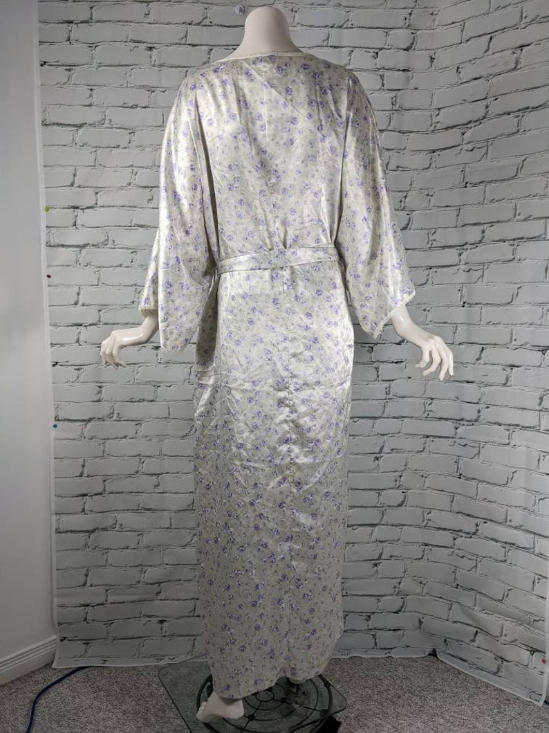 Satin robe, house coat, vintage satin robe, vintage house coat, kimono style robe, Purple flowers image 4
