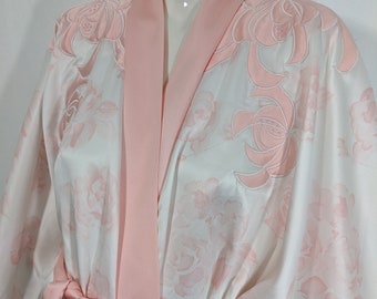 Kimono dressing gown, vintage Natori robe, Pink and floral robe size small