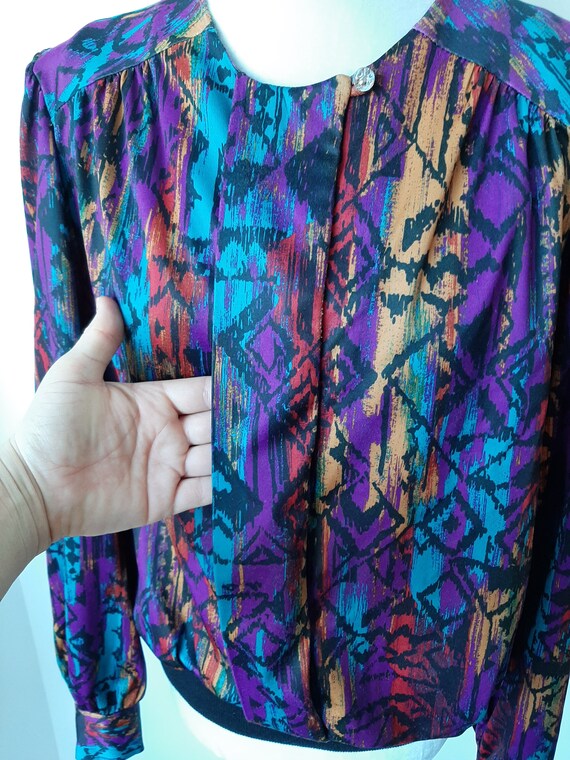 Vintage 80s colorful long sleeve blouse, vintage … - image 7
