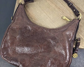 Vintage Francesco Biasia purse, brown leather shoulder bag, logo print, gold hardware