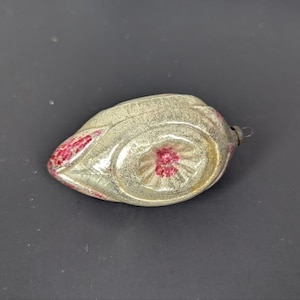 Vintage Christmas triple indent glass ornament 3 inch silver and red teardrop