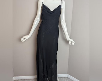 Vintage Y2K La Vie en Rose Slip Dress – Black Sheer Beaded Nightgown – Size Small