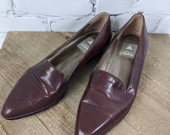 Vintage leather loafers, brown slip on shoes, vintage aldo brown leather pointed toe loafers, 90's men's inspired shoes, leather flats 6.5