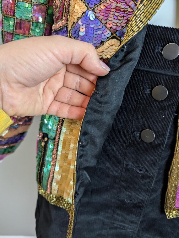 Vintage Sequin Jacket – 100% Silk Patchwork Blaze… - image 9