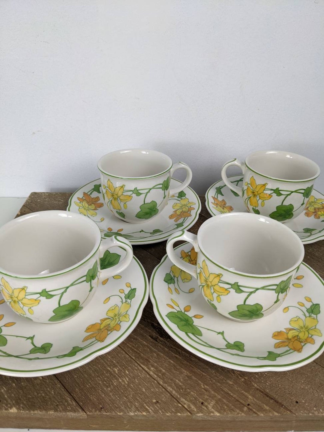 Villeroy and Boch Geranium Tea Cup and Saucer Set of 4, Floral Vitro ...