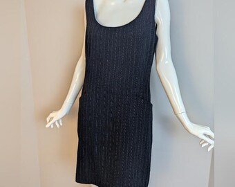 Vintage 90s DKNY Wool Dress Size 6 Pinstripe Scoop Neck Minimalist