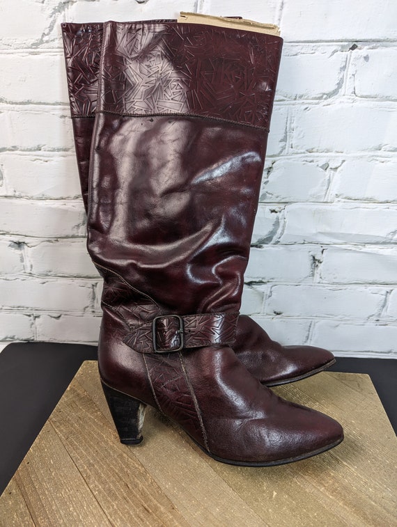 Women's leather boots, 90's heel boots, slouchy l… - image 1