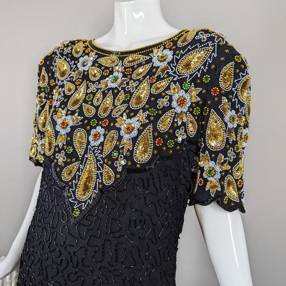 Leslie Fay Beaded Cocktail Dress Black Gold Vintage 90s Formal Evening  Party Dress Size 16 Plus Beaded Sequin Glam Elegant Retro - Etsy