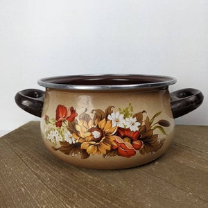 Vintage 5pc Floral Porcelain Enamel Cookware Set