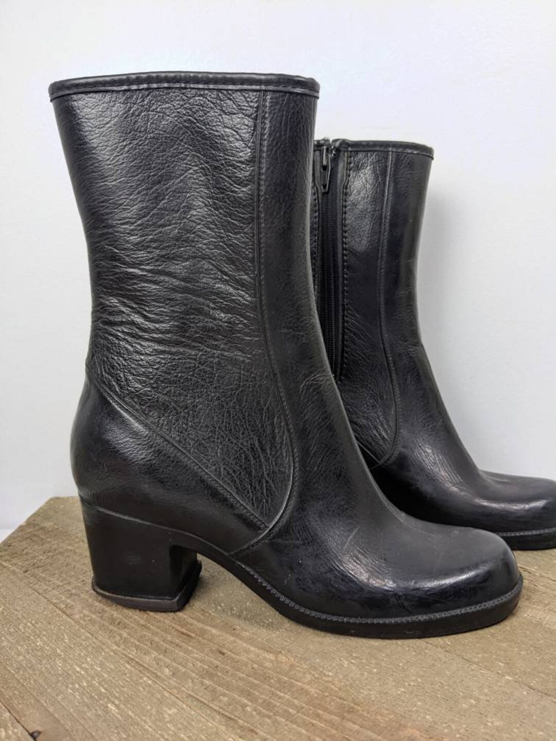 Vintage Heeled Rainboots Black Rubber Boots With Heels 1960s Etsy Vintage Heeled Rainboots Black Rubber Boots With Heels 1960s Etsy