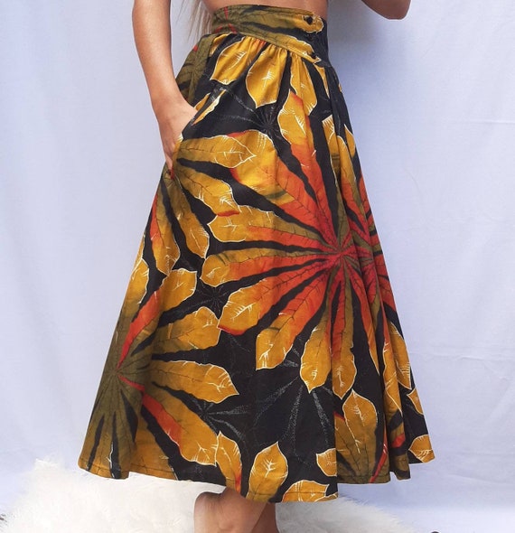 Cotton pleated skirt - women long skirt - leaf mot