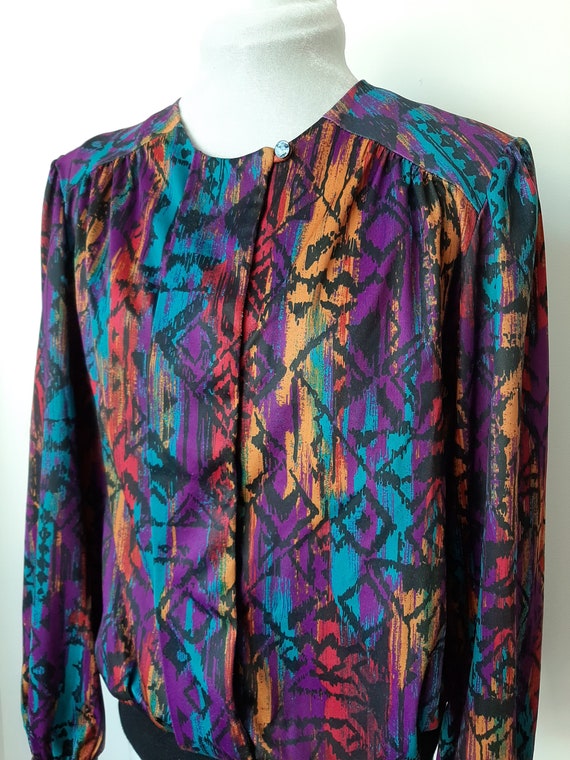 Vintage 80s colorful long sleeve blouse, vintage … - image 4