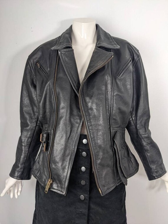 Vintage Black Leather Jacket, Black Biker Jacket Leather, Womens