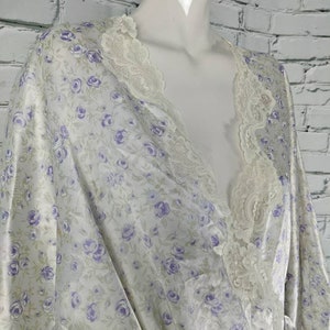 Satin robe, house coat, vintage satin robe, vintage house coat, kimono style robe, Purple flowers image 7